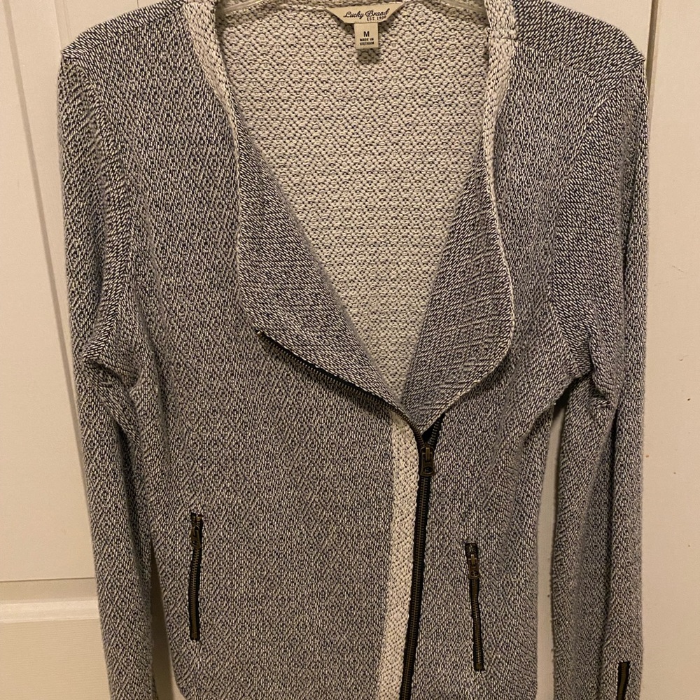 Lucky Brand short jacket, black & white with black zippers
